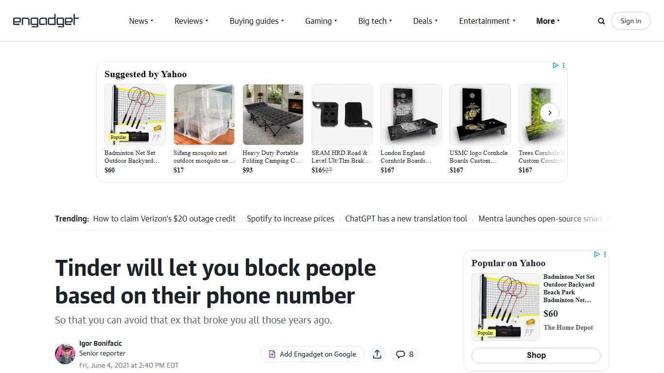 Tinder will let you block people based on their phone number